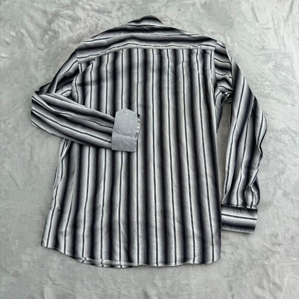 Tailorbyrd Shirt Mens Large Black White Striped Button Up Pocket Flip Cuff - Picture 8 of 12